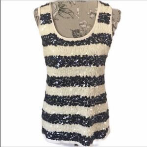 Loft Sequin Blue Off White Top M